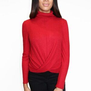 𝅺JR349 Crave Fame Red Juniors Turtleneck Twisted-Hem Top Size S